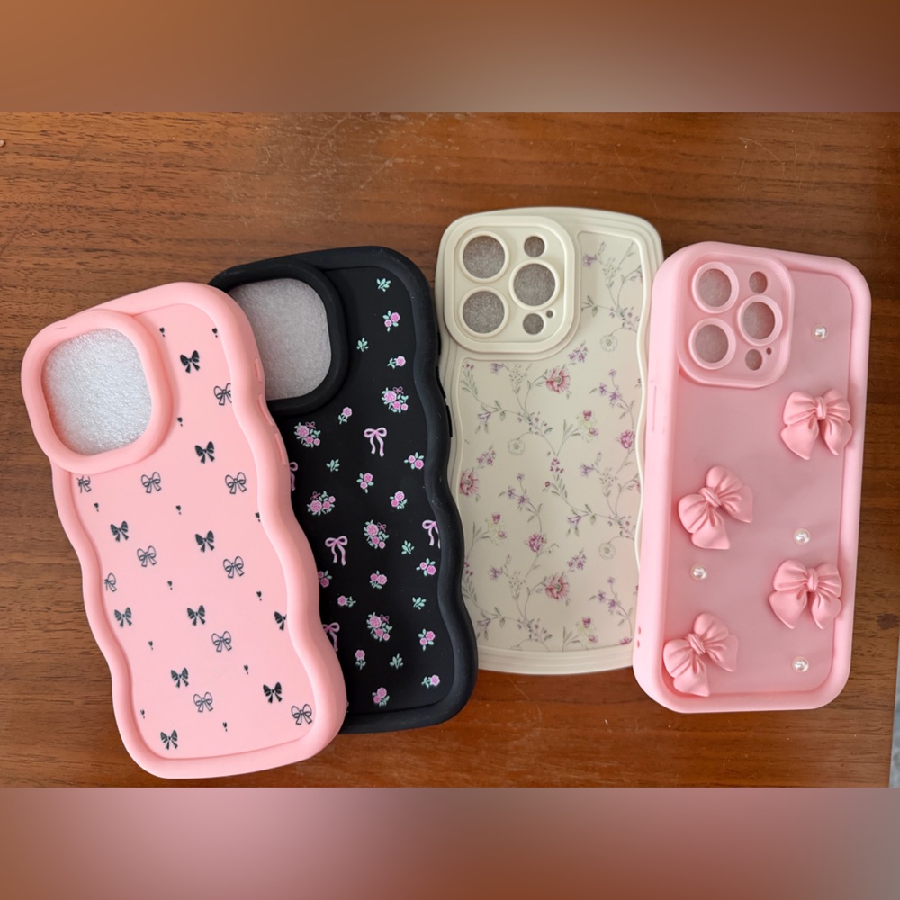Elegant Floral and Bow Phone Cases - Pink, Black, Cream iPhone 15 pro max
